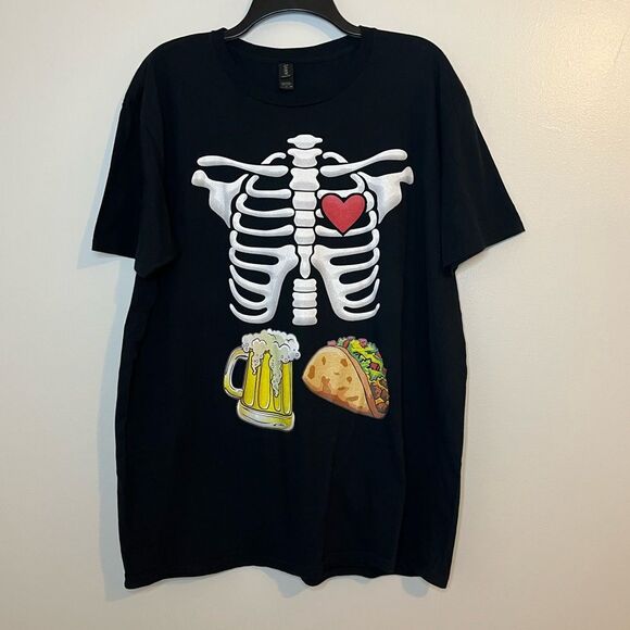 Men’s Black Skeleton Beer Taco Short Sleeve Tee Size XL - Picture 1 of 5